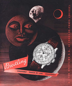 Pubblicità per il Chronomat Moon Phase, un orologio meraviglioso! (E anche un meraviglioso e storico esempio di elaborazione grafica del 1940 
