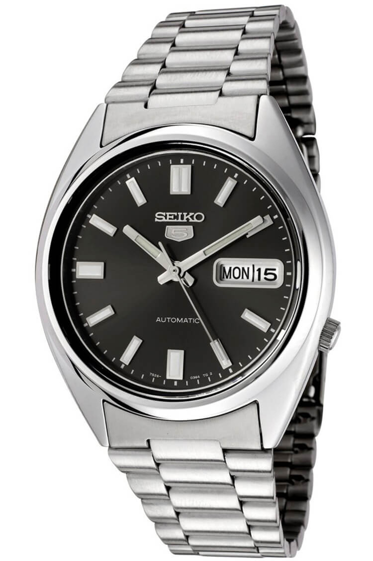 Seiko 5 Gent Orologio Da Uomo Automatico – Cinturino In Acciaio Grigio, Quadrante Nero, Movimento Automatico, Impermeabile 3 Bar. Un Classico Elegante E Resistente.