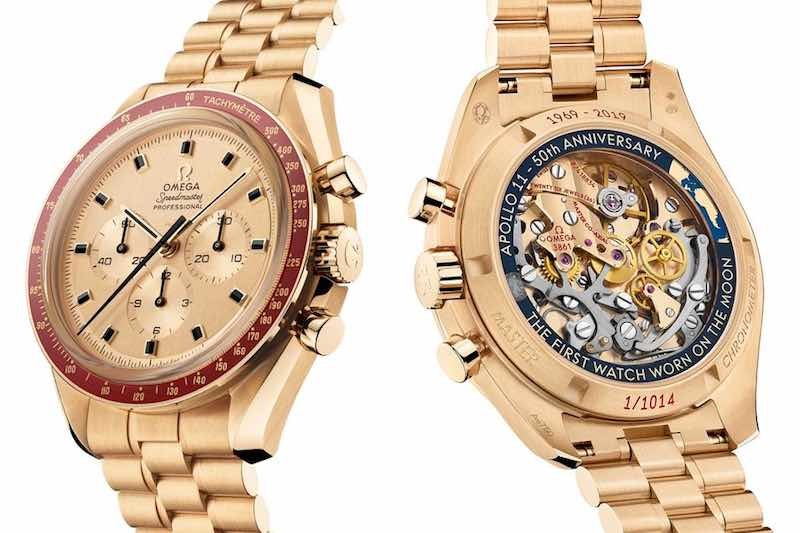 Dal fondello dello Speedmaster Apollo XI 50th Anniversary (accanto) si può ammirare il nuovo calibro 3861 a carica manuale, dotato di scappamento Co-Axial.