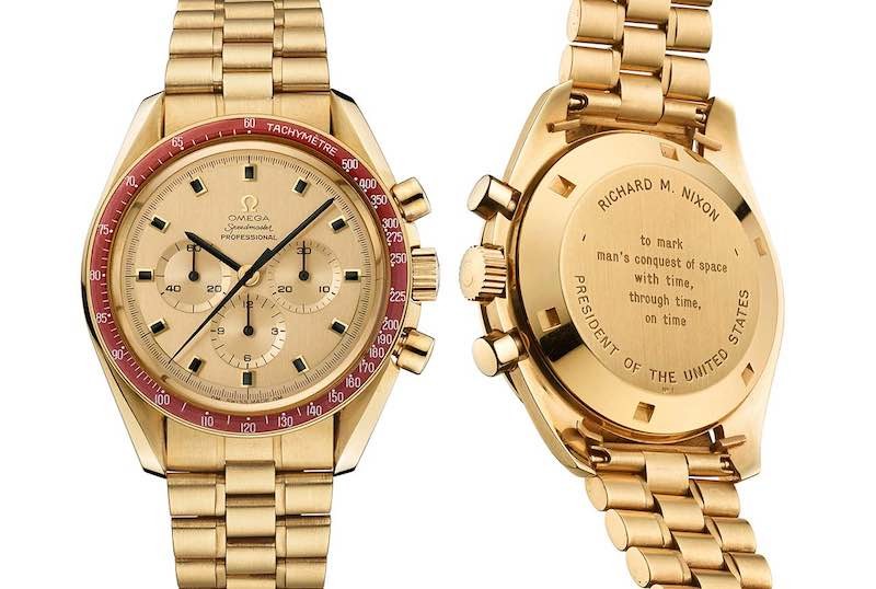 Il fondello del primo Speedmaster to Astronauts, orologio donato simbolicamente all’allora presidente degli Stati Uniti Richard Nixon e conservato al Museo Omega di Biel.