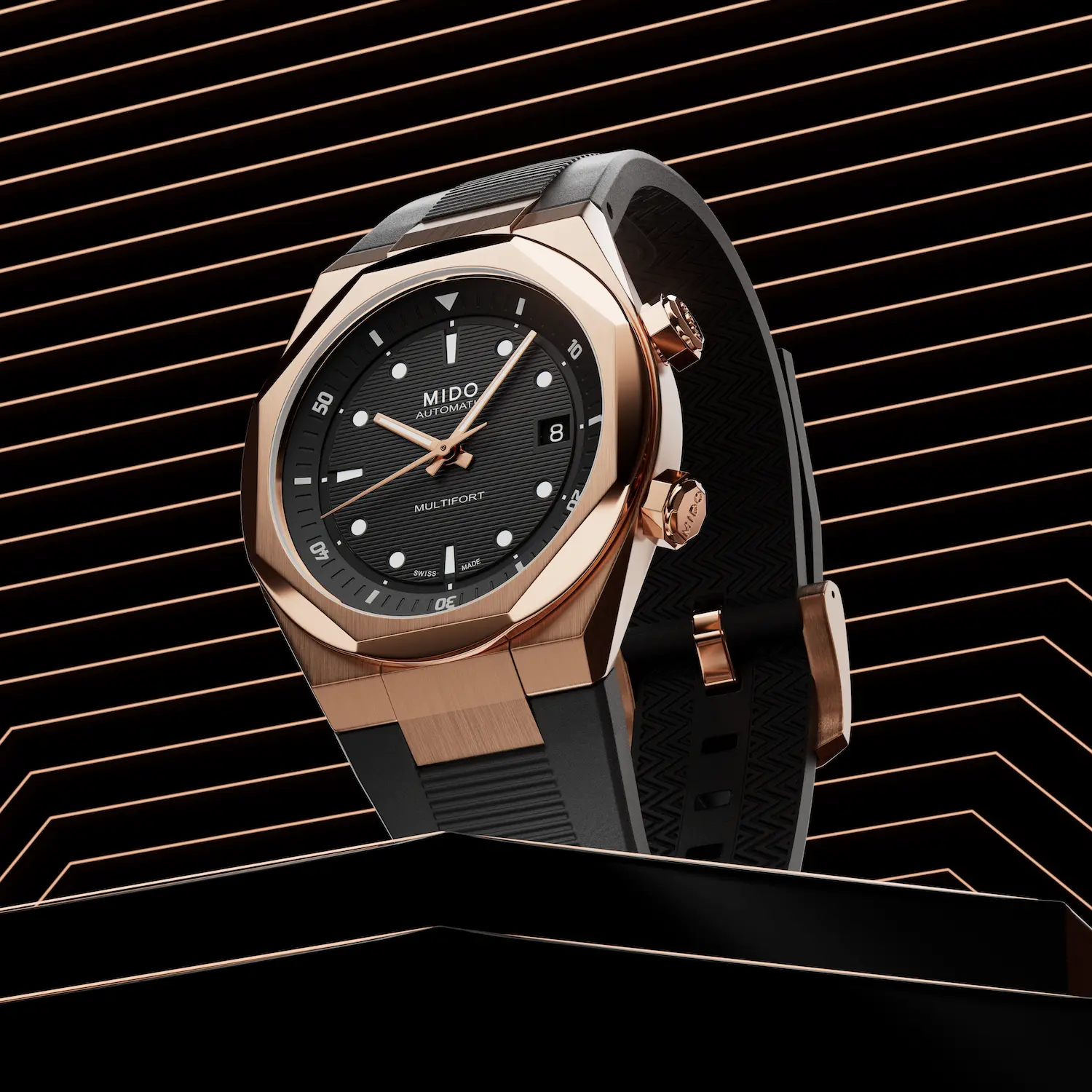 Mido Multifort 8 Two Crowns PVD oro rosa e nero