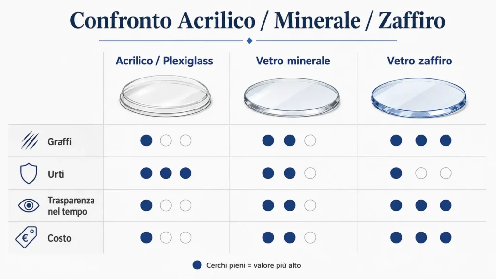 Confronto Acrilico / Minerale / Zaffiro Confronto Acrilico / Minerale / Zaffiro