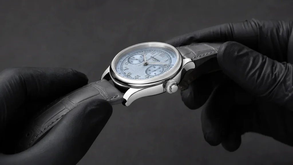 Longines Master Collection Chrono Monopusher Referenza L2.960.4.93.2 con quadrante blu ghiaccio e lancette rodiate