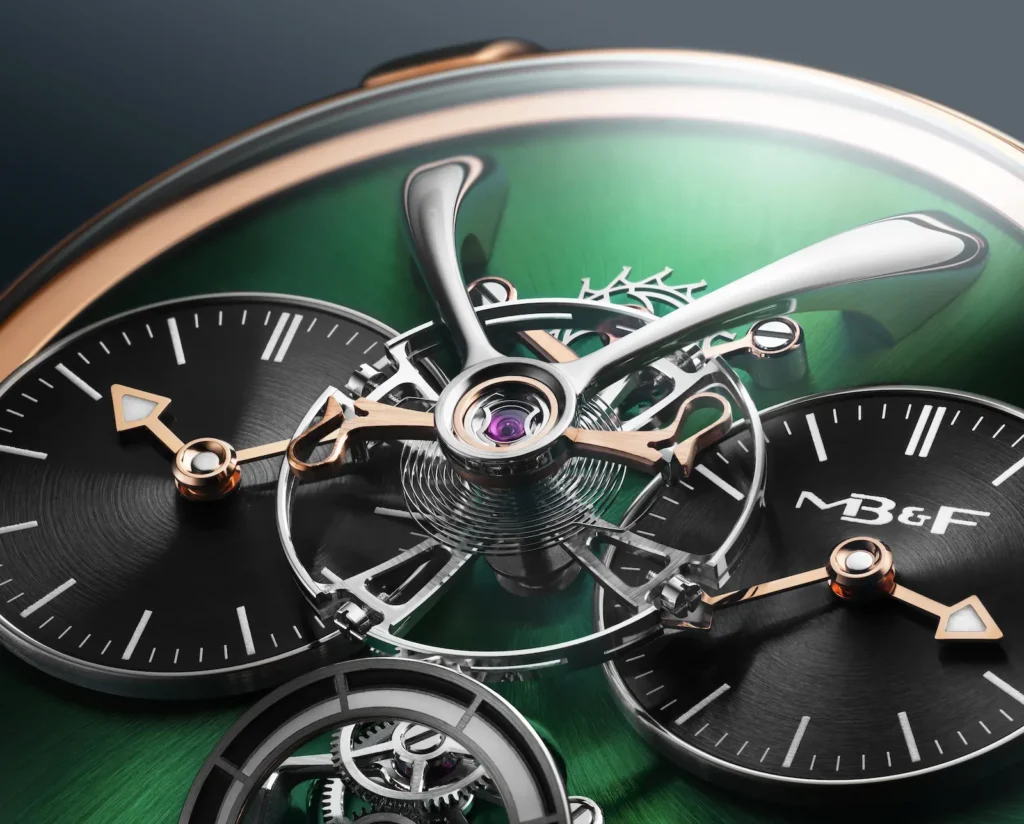 MB&F LM1 EVO Bilanciere sospeso e ponte ad arco della MB&F LM1 EVO in oro rosa